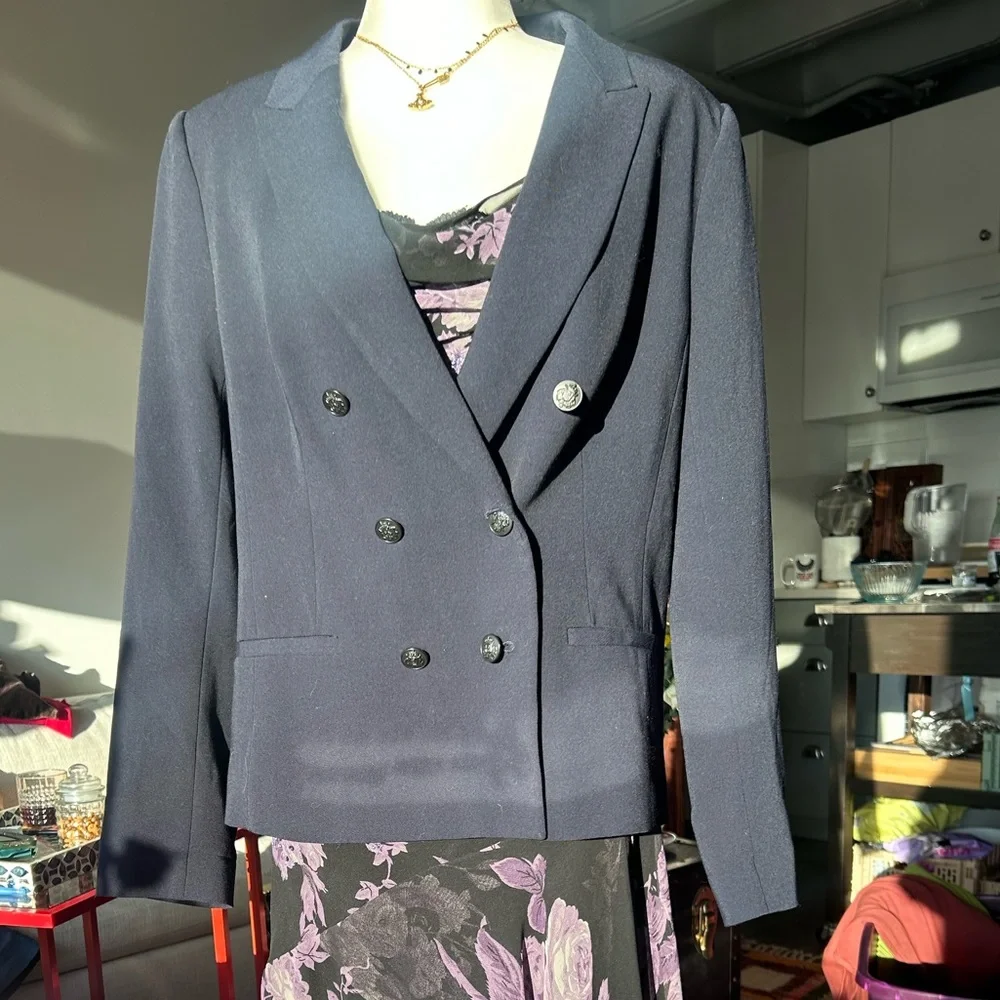 Ann Taylor Navy Double Breasted Blazer - Picture 2 of 5